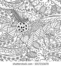 Tracery seamless pattern. Mehndi design. Ethnic monochrome binary doodle texture. Curved doodling black and white background. Vector