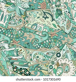 Tracery seamless pattern. Mehndi design. Ethnic colorful doodle texture. Curved doodling background. Vector