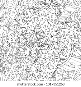 Tracery seamless pattern. Mehndi design. Ethnic monochrome binary doodle texture. Curved doodling black and white background. Vector