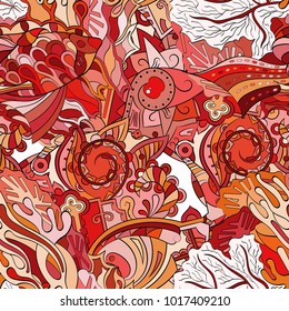 Tracery seamless pattern. Mehndi design. Ethnic colorful doodle texture. Curved doodling background. Vector