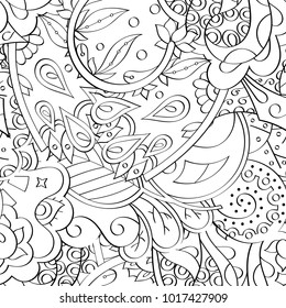 Tracery seamless pattern. Mehndi design. Ethnic monochrome binary doodle texture. Curved doodling black and white background. Vector
