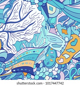 Tracery seamless pattern. Mehndi design. Ethnic colorful doodle texture. Curved doodling background. Vector