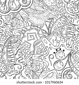 Tracery seamless pattern. Mehndi design. Ethnic monochrome binary doodle texture. Curved doodling black and white background. Vector