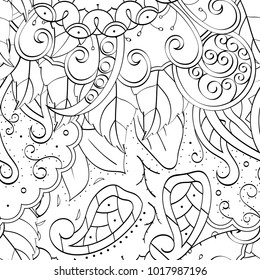 Tracery seamless pattern. Mehndi design. Ethnic monochrome binary doodle texture. Curved doodling black and white background. Vector