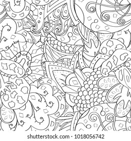 Tracery seamless pattern. Mehndi design. Ethnic monochrome binary doodle texture. Curved doodling black and white background. Vector