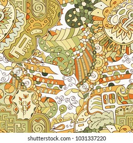 Tracery seamless pattern. Mehndi design. Ethnic colorful doodle texture. Curved doodling background. Vector