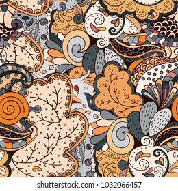 Tracery seamless pattern. Mehndi design. Ethnic colorful doodle texture. Curved doodling background. Vector