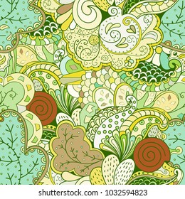 Tracery seamless pattern. Mehndi design. Ethnic colorful doodle texture. Curved doodling background. Vector