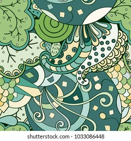 Tracery seamless pattern. Mehndi design. Ethnic colorful doodle texture. Curved doodling background. Vector