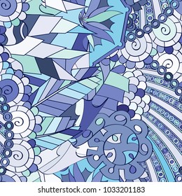 Tracery seamless pattern. Mehndi design. Ethnic colorful doodle texture. Curved doodling background. Vector