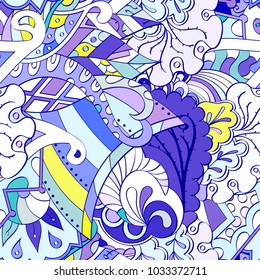Tracery seamless pattern. Mehndi design. Ethnic colorful doodle texture. Curved doodling background. Vector