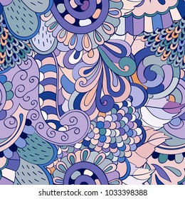 Tracery seamless pattern. Mehndi design. Ethnic colorful doodle texture. Curved doodling background. Vector