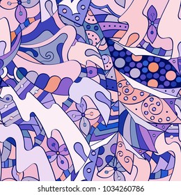 Tracery seamless pattern. Mehndi design. Ethnic colorful doodle texture. Curved doodling background. Vector