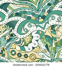 Tracery seamless pattern. Mehndi design. Ethnic colorful doodle texture. Curved doodling background. Vector