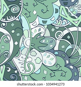 Tracery seamless pattern. Mehndi design. Ethnic colorful doodle texture. Curved doodling background. Vector