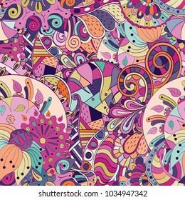 Tracery seamless pattern. Mehndi design. Ethnic colorful doodle texture. Curved doodling background. Vector