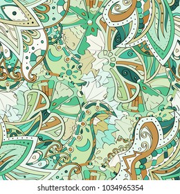 Tracery seamless pattern. Mehndi design. Ethnic colorful doodle texture. Curved doodling background. Vector