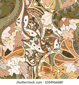 Tracery seamless pattern. Mehndi design. Ethnic colorful doodle texture. Curved doodling background. Vector