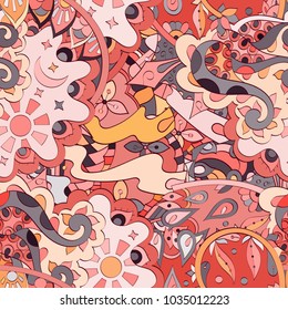 Tracery seamless pattern. Mehndi design. Ethnic colorful doodle texture. Curved doodling background. Vector