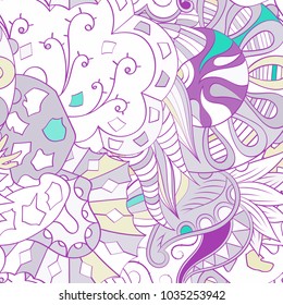 Tracery seamless pattern. Mehndi design. Ethnic colorful doodle texture. Curved doodling background. Vector