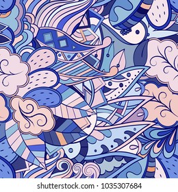 Tracery seamless pattern. Mehndi design. Ethnic colorful doodle texture. Curved doodling background. Vector