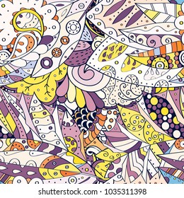 Tracery seamless pattern. Mehndi design. Ethnic colorful doodle texture. Curved doodling background. Vector