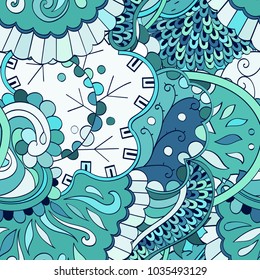 Tracery seamless pattern. Mehndi design. Ethnic colorful doodle texture. Curved doodling background. Vector