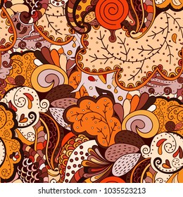 Tracery seamless pattern. Mehndi design. Ethnic colorful doodle texture. Curved doodling background. Vector