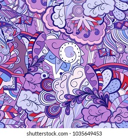 Tracery seamless pattern. Mehndi design. Ethnic colorful doodle texture. Curved doodling background. Vector