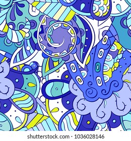 Tracery seamless pattern. Mehndi design. Ethnic colorful doodle texture. Curved doodling background. Vector
