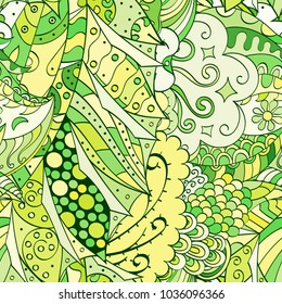 Tracery seamless pattern. Mehndi design. Ethnic colorful doodle texture. Curved doodling background. Vector