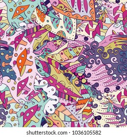 Tracery seamless pattern. Mehndi design. Ethnic colorful doodle texture. Curved doodling background. Vector