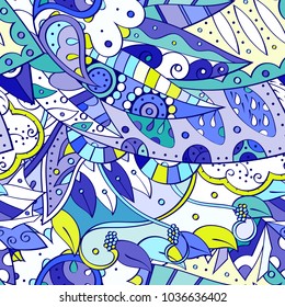 Tracery seamless pattern. Mehndi design. Ethnic colorful doodle texture. Curved doodling background. Vector