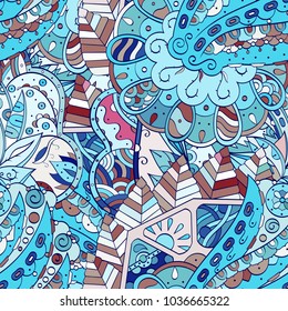 Tracery seamless pattern. Mehndi design. Ethnic colorful doodle texture. Curved doodling background. Vector