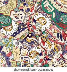 Tracery seamless pattern. Mehndi design. Ethnic colorful doodle texture. Curved doodling background. Vector