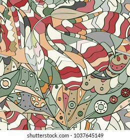 Tracery seamless pattern. Mehndi design. Ethnic colorful doodle texture. Curved doodling background. Vector