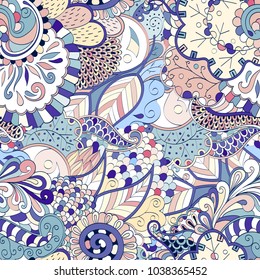 Tracery seamless pattern. Mehndi design. Ethnic colorful doodle texture. Curved doodling background. Vector