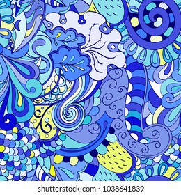 Tracery seamless pattern. Mehndi design. Ethnic colorful doodle texture. Curved doodling background. Vector