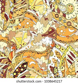 Tracery seamless pattern. Mehndi design. Ethnic colorful doodle texture. Curved doodling background. Vector