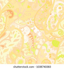 Tracery seamless pattern. Mehndi design. Ethnic colorful doodle texture. Curved doodling background. Vector