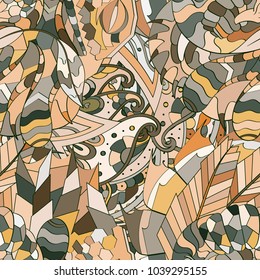 Tracery seamless pattern. Mehndi design. Ethnic colorful doodle texture. Curved doodling background. Vector