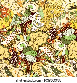 Tracery seamless pattern. Mehndi design. Ethnic colorful doodle texture. Curved doodling background. Vector