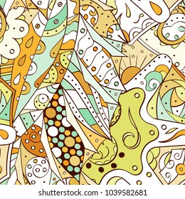 Tracery seamless pattern. Mehndi design. Ethnic colorful doodle texture. Curved doodling background. Vector