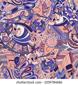 Tracery seamless pattern. Mehndi design. Ethnic colorful doodle texture. Curved doodling background. Vector