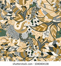 Tracery seamless pattern. Mehndi design. Ethnic colorful doodle texture. Curved doodling background. Vector