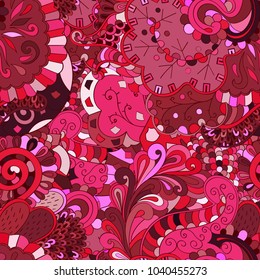 Tracery seamless pattern. Mehndi design. Ethnic colorful doodle texture. Curved doodling background. Vector