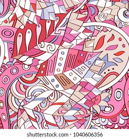 Tracery seamless pattern. Mehndi design. Ethnic colorful doodle texture. Curved doodling background. Vector