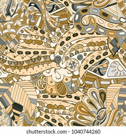 Tracery seamless pattern. Mehndi design. Ethnic colorful doodle texture. Curved doodling background. Vector