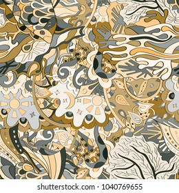 Tracery seamless pattern. Mehndi design. Ethnic colorful doodle texture. Curved doodling background. Vector