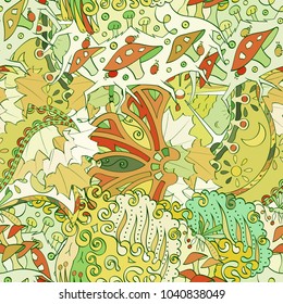 Tracery seamless pattern. Mehndi design. Ethnic colorful doodle texture. Curved doodling background. Vector